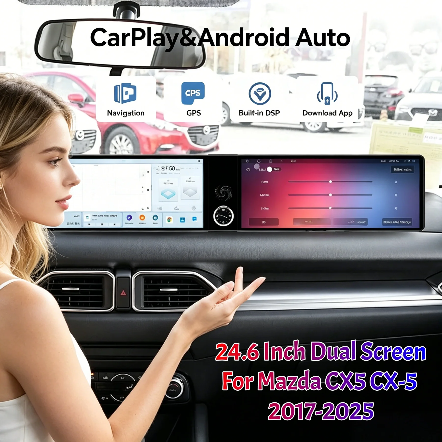 

Dual 12.3 inch Screen For Mazda CX-5 CX5 2017-2025 Android Carplay Car Radio Navigation Autoradio DSP GPS Car Multimedia Player