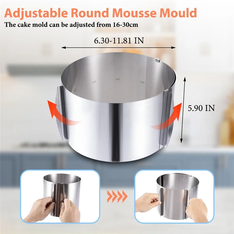 

Регулируемое кольцо для торта из нержавеющей стали PTST от 6 до 12 дюймов, 6-дюймовые кольца для выпечки из нержавеющей стали, круглые формы для торта