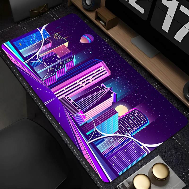 Gaming Extended Mouse Pad Gamer PC Computer Purple Anime Keyboard Pad Neon Night City Desk Mat Offices Interior Accessories Rug