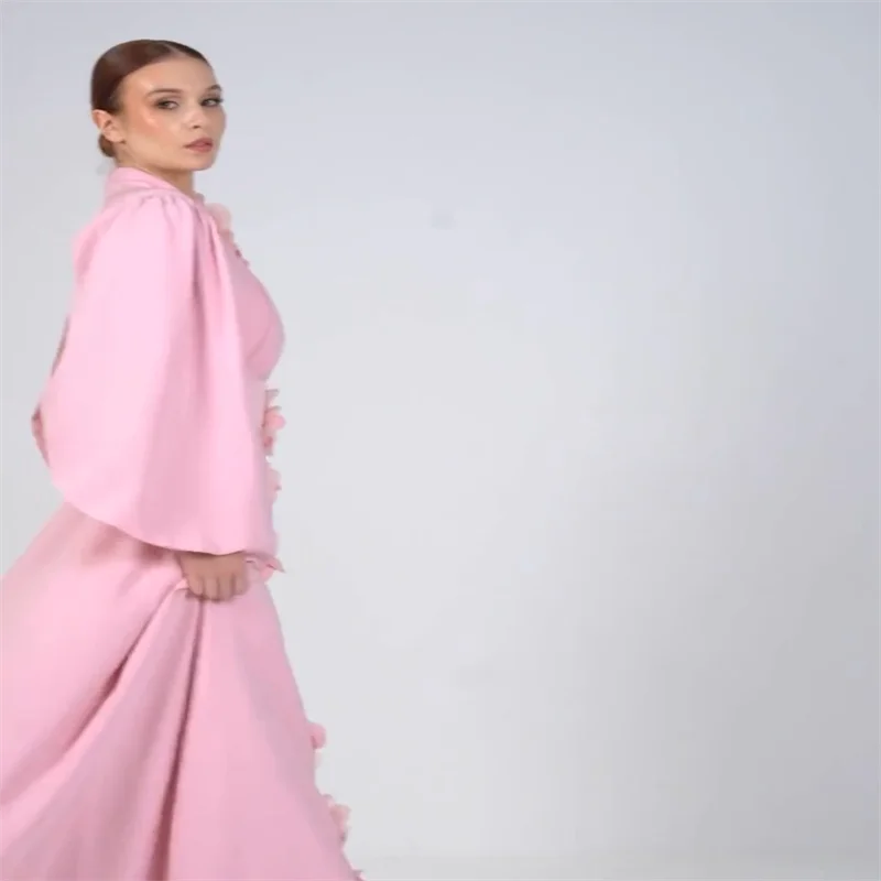 Pink Women's Floor Long Evening Dress Dubai Sexy Birthday Dress for Baddies Maxi  Party Dresses Luxury 2025 with 3D Flowers