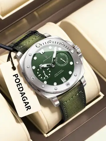 POEDAGAR High Quality Military Watch For Man Waterproof Luminous Date Fashion Men Clock Nylon Leather Quartz Men's Watches Reloj