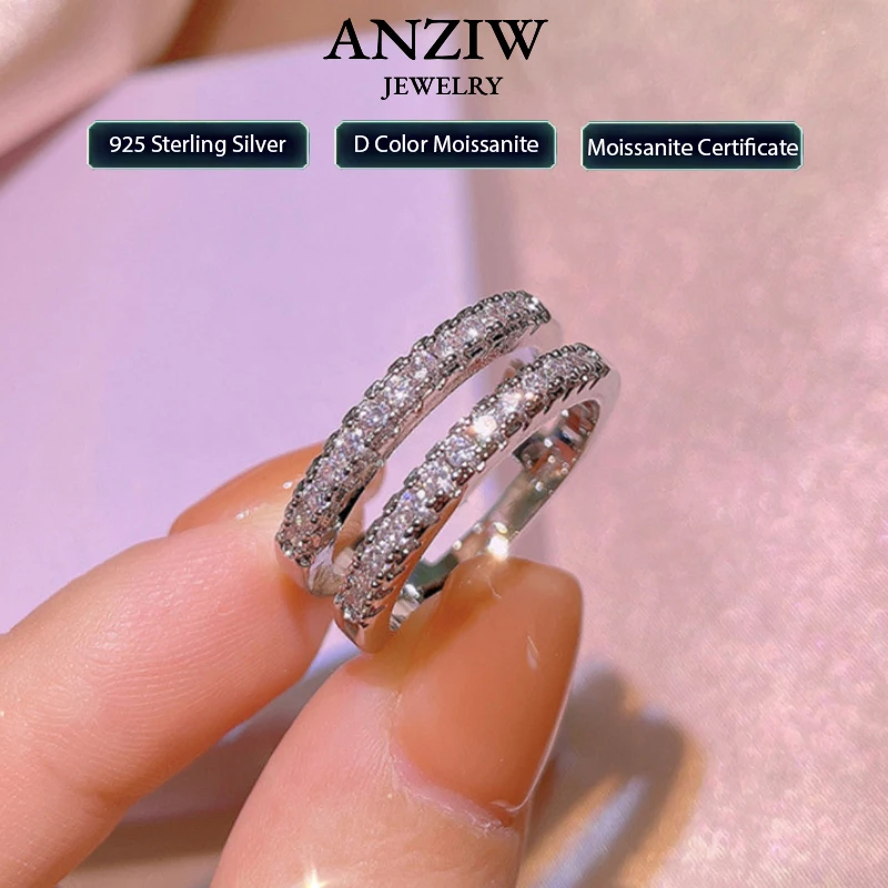 D Color VVS1 Vintage dwurzędowe pierścionki zaręczynowe Moissanite dla kobiet prawdziwe 100% 925 srebrne pierścionki pasek na biżuterię prezent