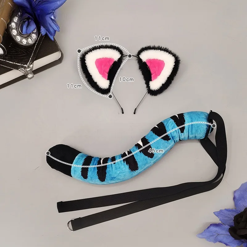 Animal Ears Headband with Tail Anime Cosplay Prop Plush Tiger Set for Movie Girl Group Role Play Halloween Costume Accessories