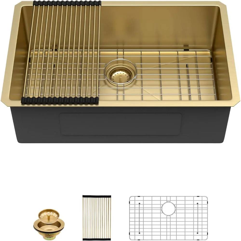 28 Inch Kitchen Sink Undermount Gold Stainless Steel Single Bowl 28