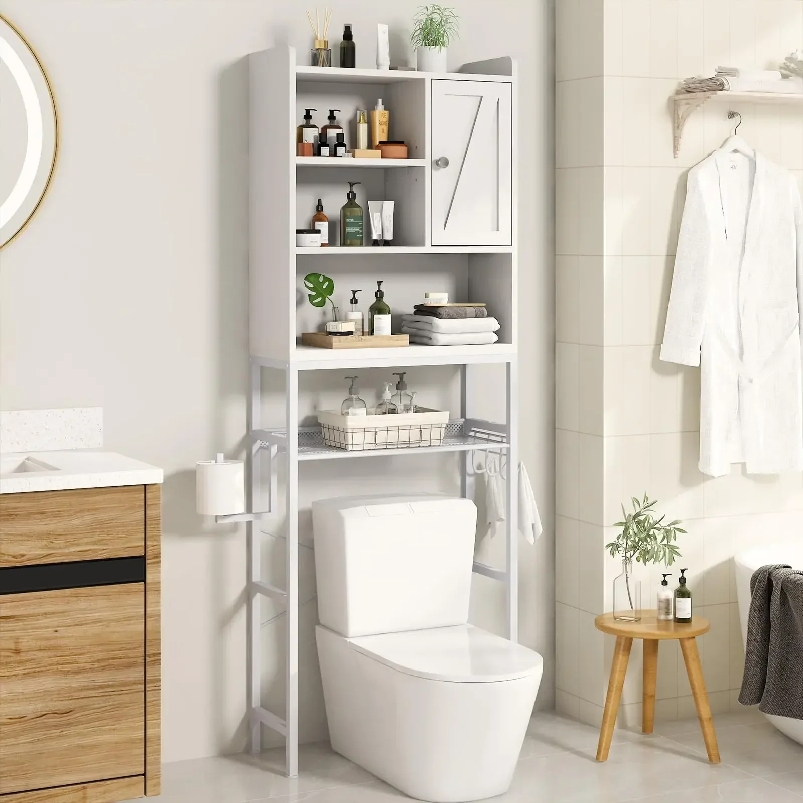 Multifunctional Bathroom Toilet Rack Over The Toilet Storage Cabinet Bathroom Cabinet Organizer with Adjustable Shelf