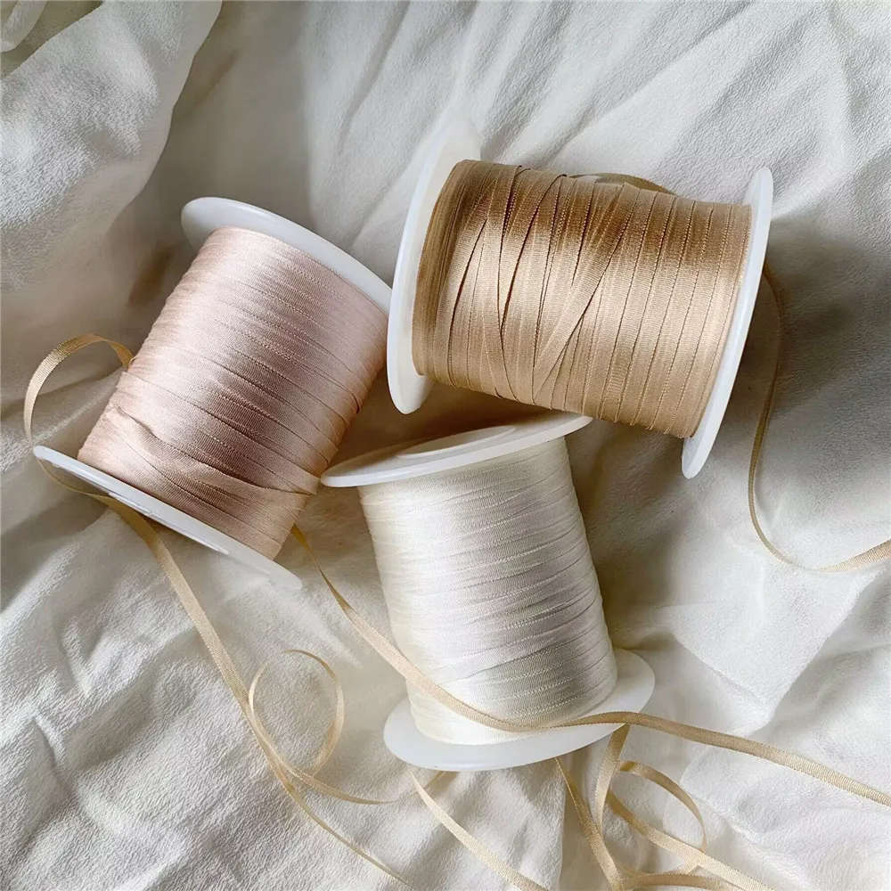 3.5mmX10mts 100% Genuine Pure Silk Embroidery Ribbon Natural silk Satin Taffeta Free Shipping Handcraft Ribbon