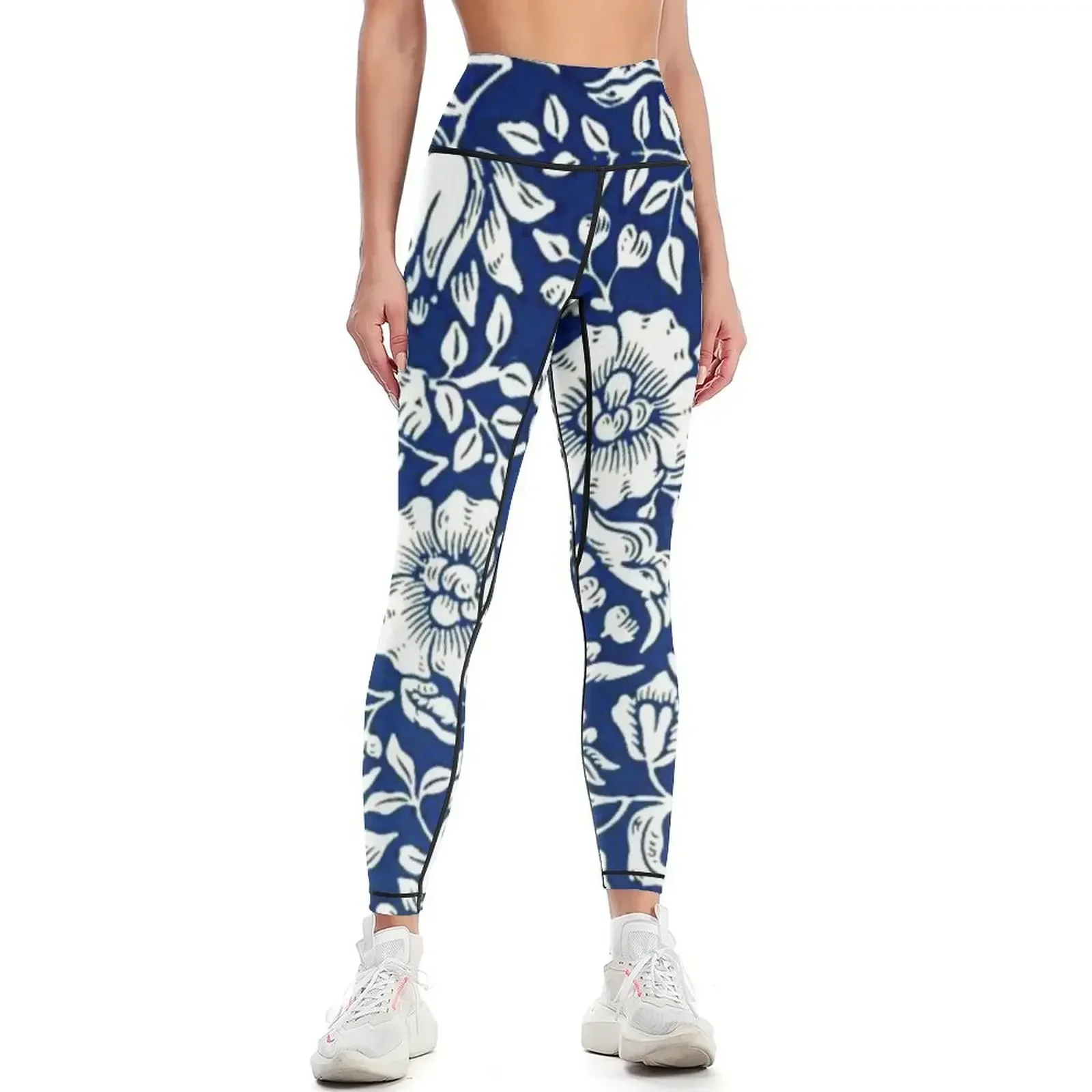 

Blue Mallow, Vintage Blue and White Floral Pattern Leggings trousers Women sports Women's sports pants Womens Leggings