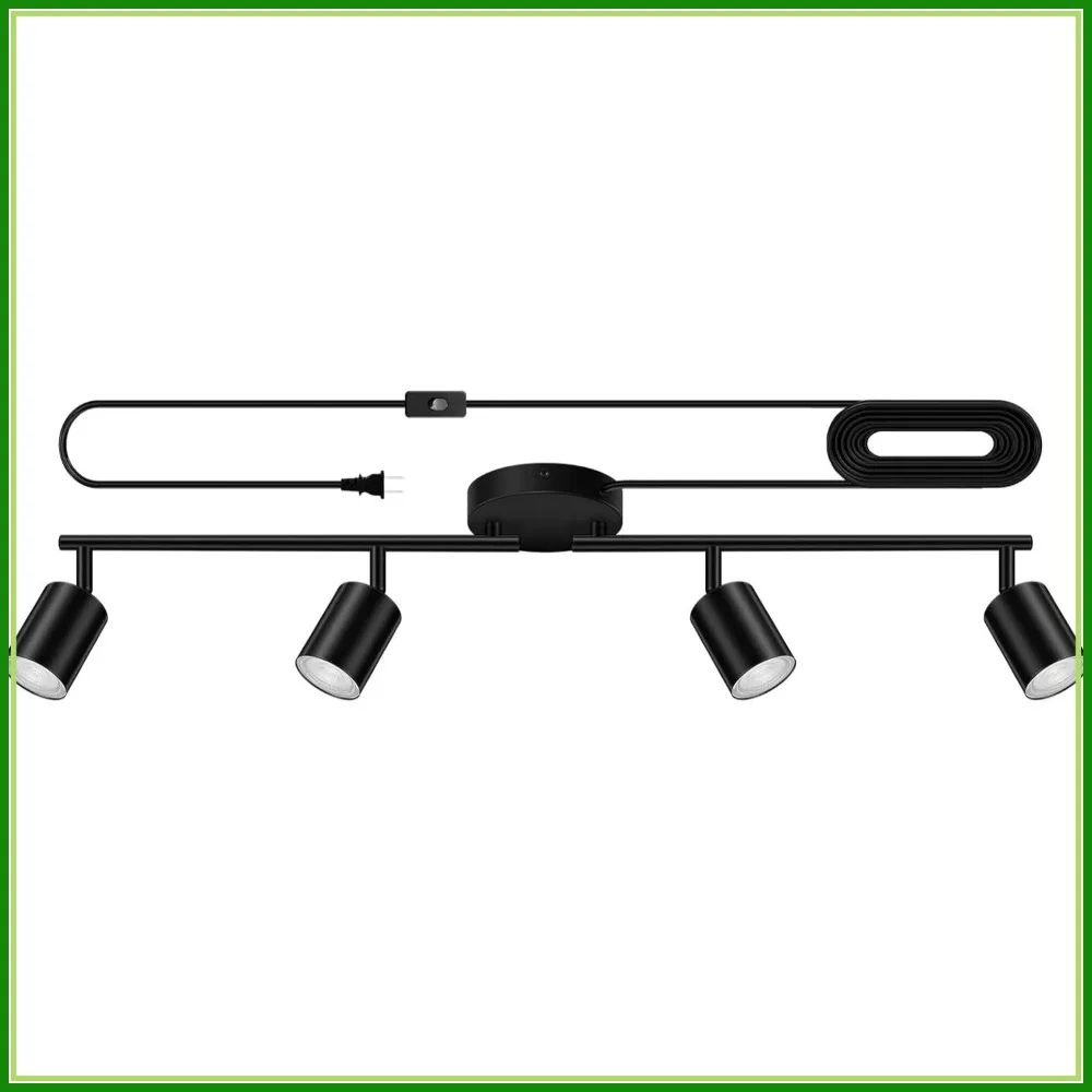 

Plug in Track Lighting, LED Ceiling Fixtures, 4-Light Kitchen Kit with Rotatable Spotlight for Bedroom (GU10 Socket, No Bulb)