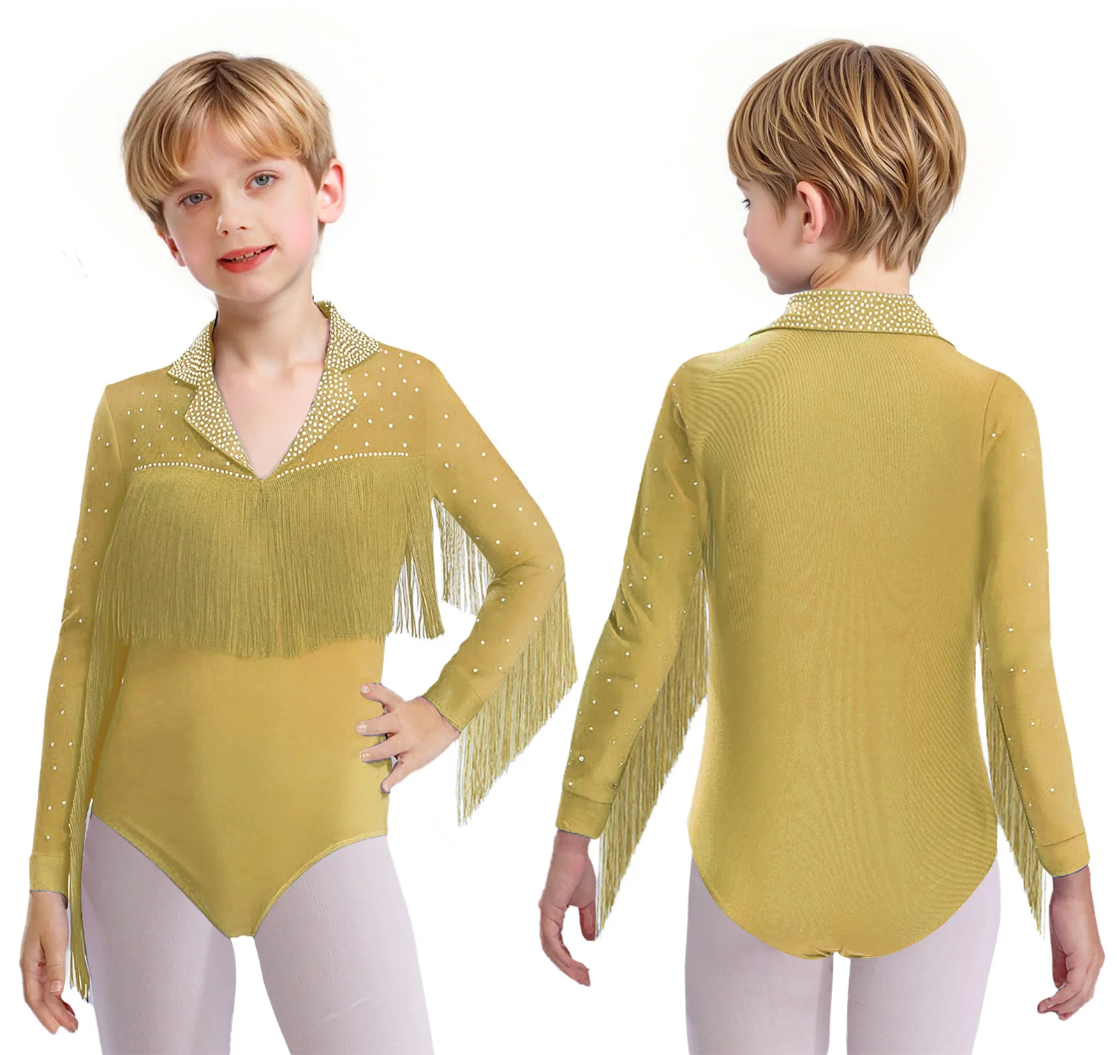 Maglia da ginnastica ritmica per bambini e ragazzi, body da ballo latino jazz, body a maniche lunghe per gare di sala da ballo, feste, spettacoli teatrali