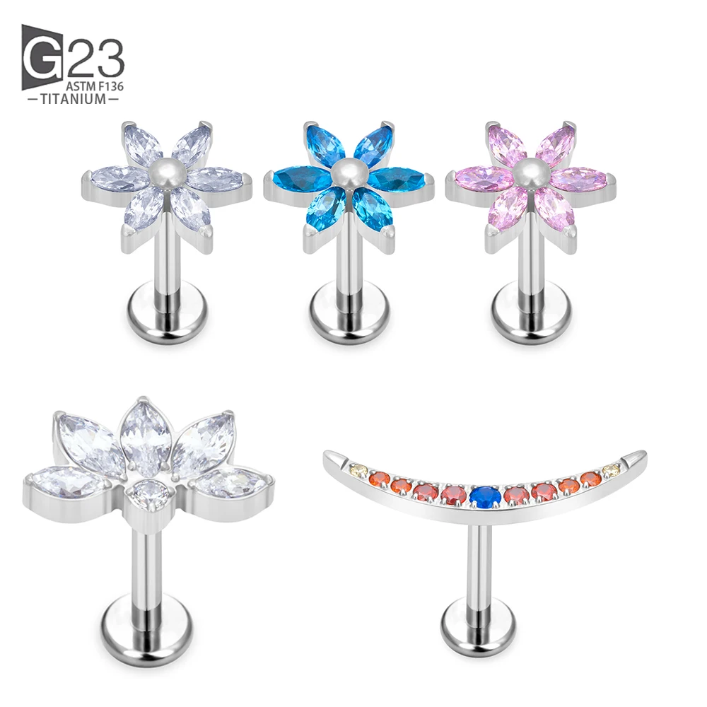 

ASTM F136 Titanium EAR PIERC Prong Marquise CZ Snowflake Ear Studs Labret Lip Stud Cartilage EARRING Body Piercing Jewelry