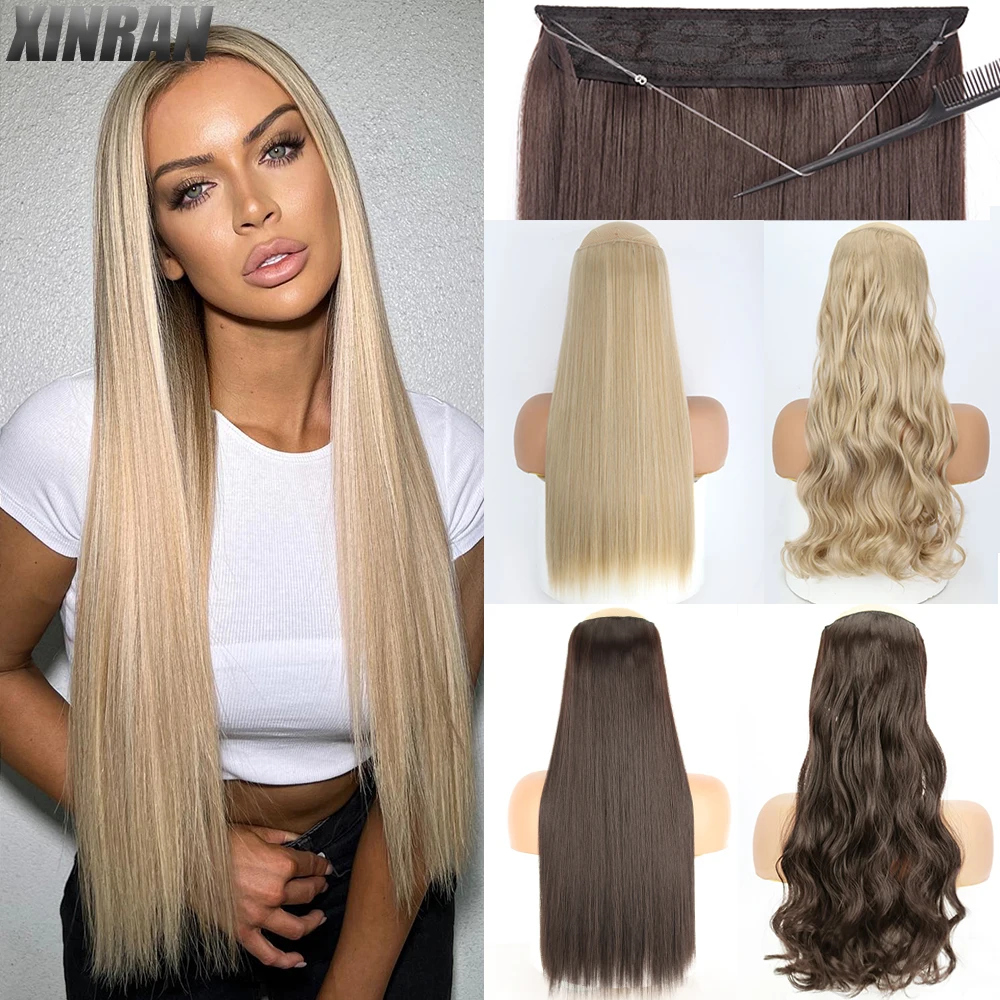 80cm Hair Extensions No Clip In Color Mixing Blonde Black Brown Synthetic Natural False Artificial HairPiece For Women Hairstyle