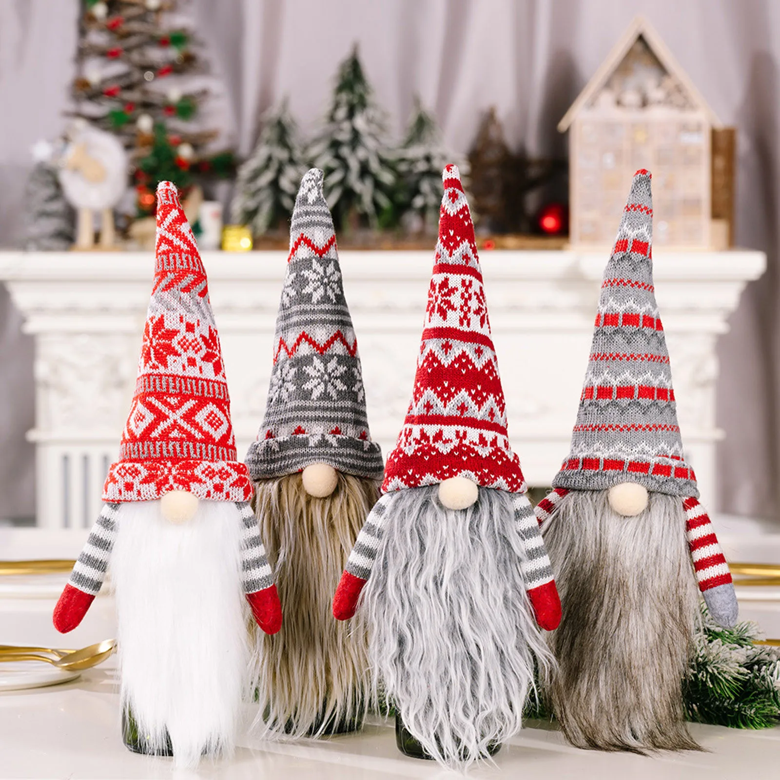 Christmas Decorations Santa Claus Head Red Wine Bottle Cover Bottle Top Decoration Fabric Christmas Tree Top Decoration