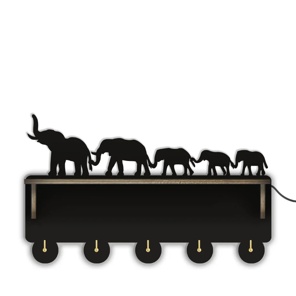 

Herd Of Elephant Family Hanging Key Rack With Hooks Bedroom Entryway Organizer Decorative Wildlife Animal Hangers Display Rack