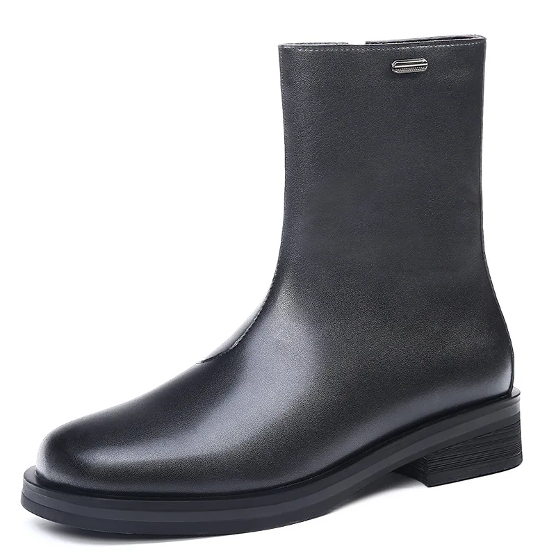 

Black High Top Chelsea Boots for Men Autumn Winter New Designer Cow Leather Boots Male Fashion Casual Side Zipper Work Shoes Man