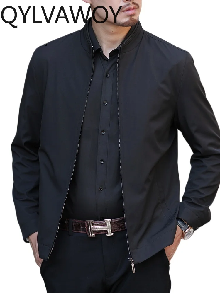 

QYLVAWOY 2025 Autumn New Dad's Outfit Stand-Up Collar Jacket Outerwear Middle-Aged Elderly Men's Middle-Aged Jacket LJ2223