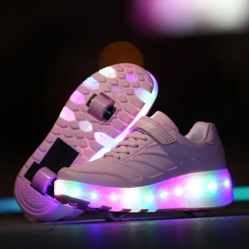 2024 Led Light Roller Skates Sports Shoes Children Two Wheels Glowing Sneakers For Kids Boys Girls Fashion Luminous USB Charging