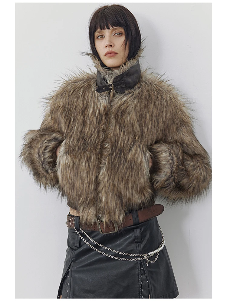 Mauroicardi Spring Winter Cool Short Warm Thick Hairy Shaggy Patchwork Faux Fox Fur Coat Jacket Women Luxury Designer Clothes
