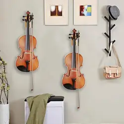 Violin Wall Mount Handcrafted Wooden Violin Hanger Smooth Violin Holder with Bow Hanger Violin Hanger for Home Music Room Decor