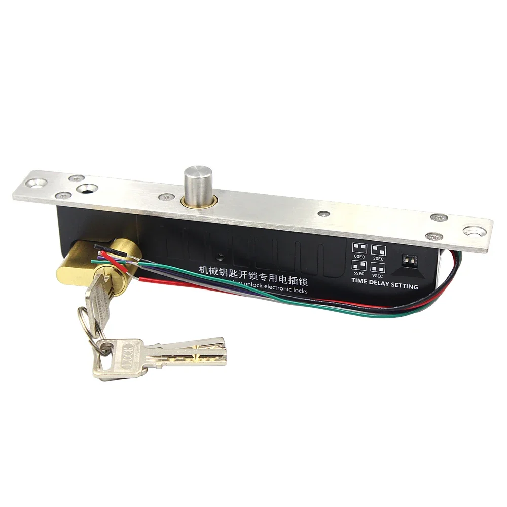12V/24V DC Magnetic Deadbolt Electric Lock - Time Delay & Fail Secure - Mortise Drop Bolt Electronic Door Lock with Key Cylinder