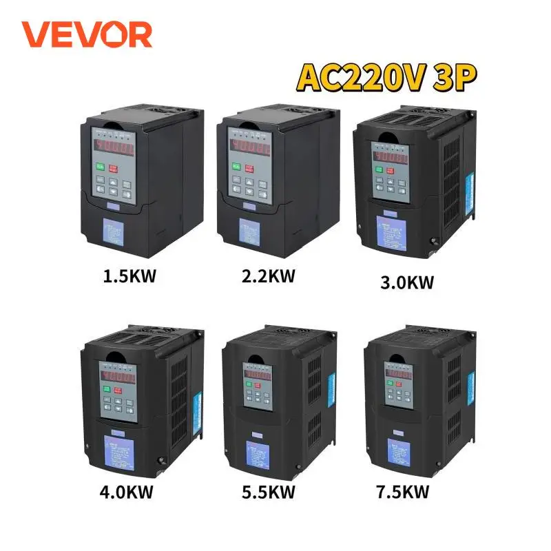 VEVOR Convertisseur d\'entraînement à fréquence Variable VFD 1.5/2.2/3.0/4.0/5.5/7.5KW AC 220V 3P contrôleur de vitesse de sortie pour moteur CNC