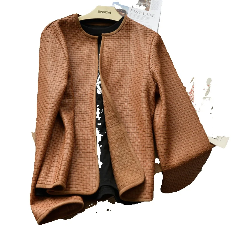 

New Year's Genuine Leather Sheepskin Hand Woven Fashionable And Casual Women's Leather Jacket Area Leather Jacket