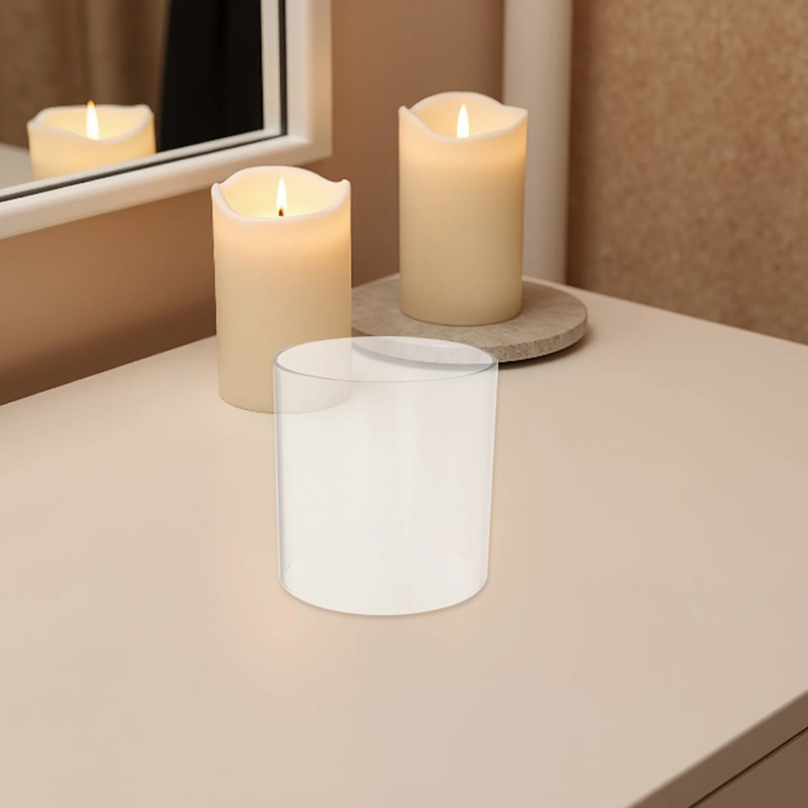 2 قطعة غطاء مصباح اسطوانة من الزجاج الشفاف للشموع معزز السطوع حامل مفتوح الأطراف لحديقة الفناء الخارجية