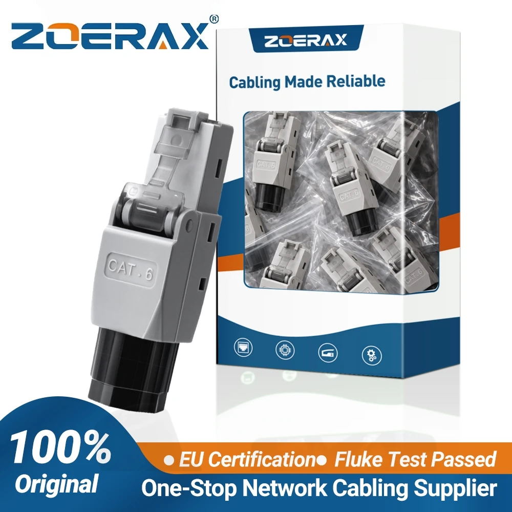 ZoeRax Tool-Free RJ45 Cat6 Connector, Gold Plated UTP Field Termination Plug, Reusable Ethernet Plug for 23-26AWG Cable Toolless