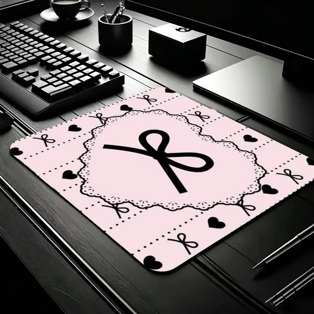 Pink Black Lace Bow Pink DotsTempered Glass Gaming Mouse Pad Smooth Frosted Surface Desk Mat Upgrade FPS Office Mousepad Esports