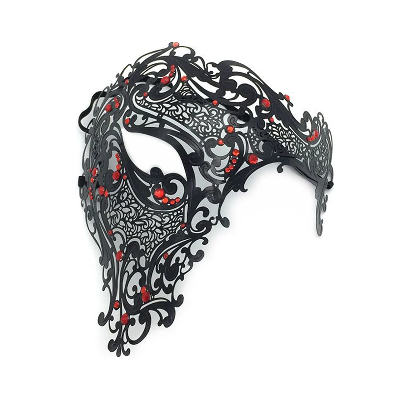 Golden Metal Filigree Masquerade Mask Half Face Rhinestone Inlaid Venetian Mask for Halloween Party Cosplay Costume Accessory