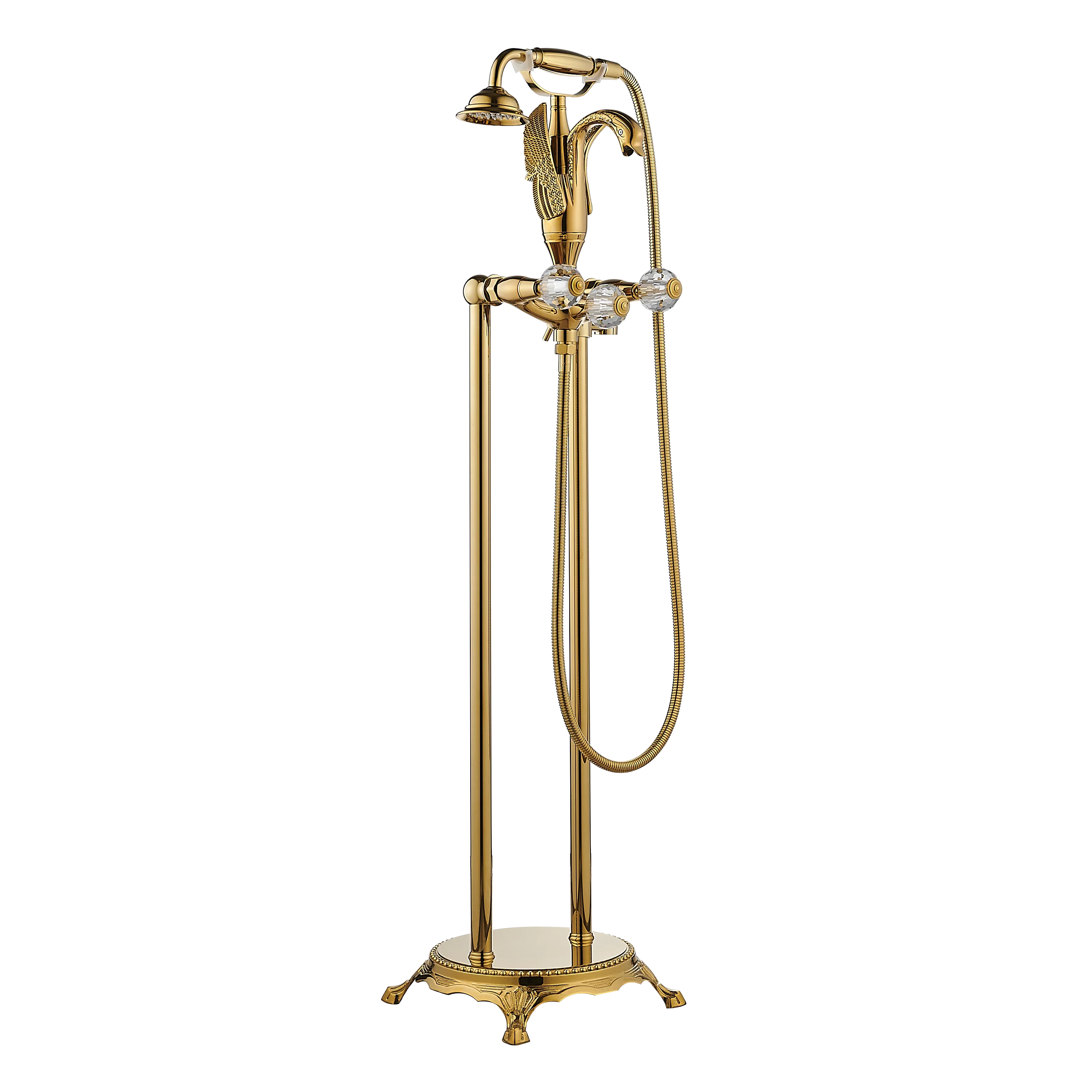 

Gold Bathroom Bathtub Faucet Handheld Shower Free Standing Black Oil Brushed Swan BathTub Mixer Taps Floor Mounted