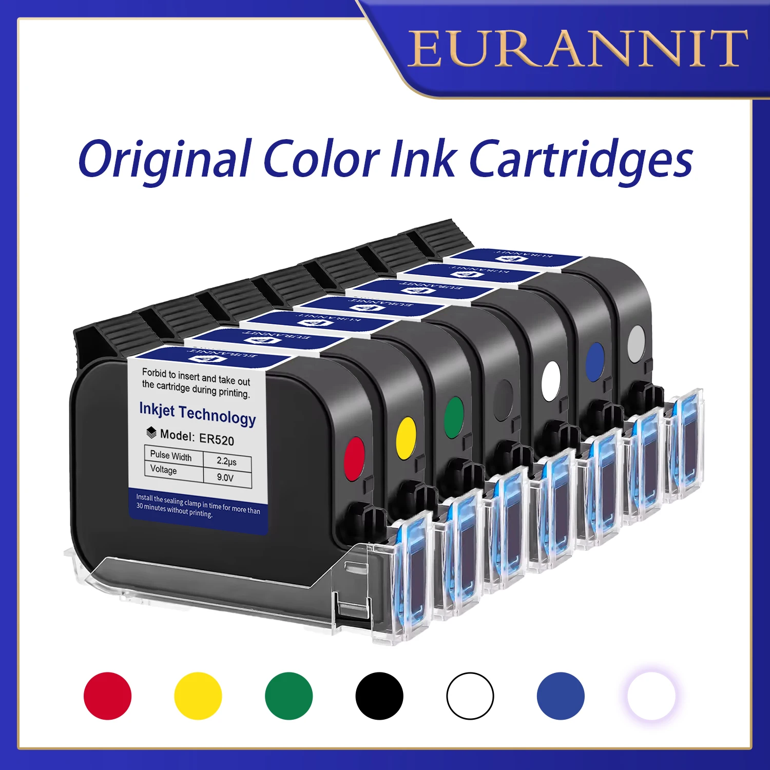 EURANNIT 12.7mm High Adhesion Inkjet Printer 42ML Color Cartridge Fast Drying White Red Yellow Blue Green Solvent Ink Cartridges