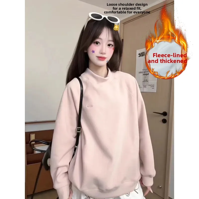 Embroidered Loose Sweatirt f High Collar Warm Top for Women Autumn Winter Faion Moisture ng Comfortable Fit Hoodie