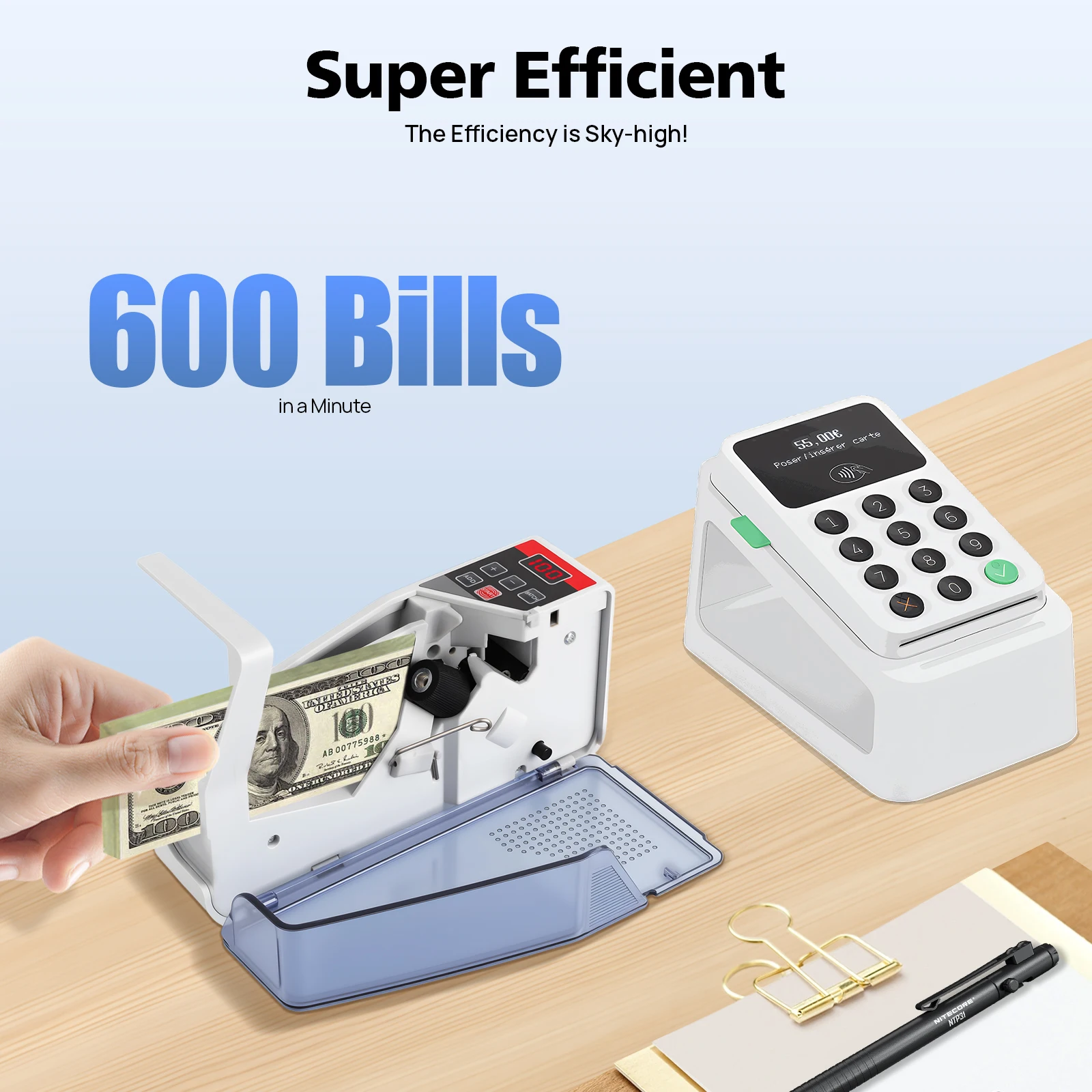 

Portable Handy Money Counter Cash Banknote Currency Counting Machine LED Display Fast Multi Currency V40