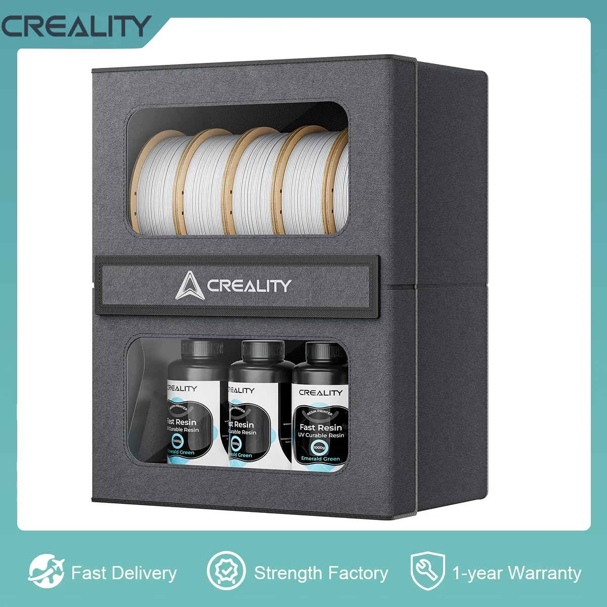 Creality Filament Storage Box with Two-tiered Rack Large Magnetic Door Design for Most Printing Spool PLA/ABS/PETG/WOOD/UV Resin