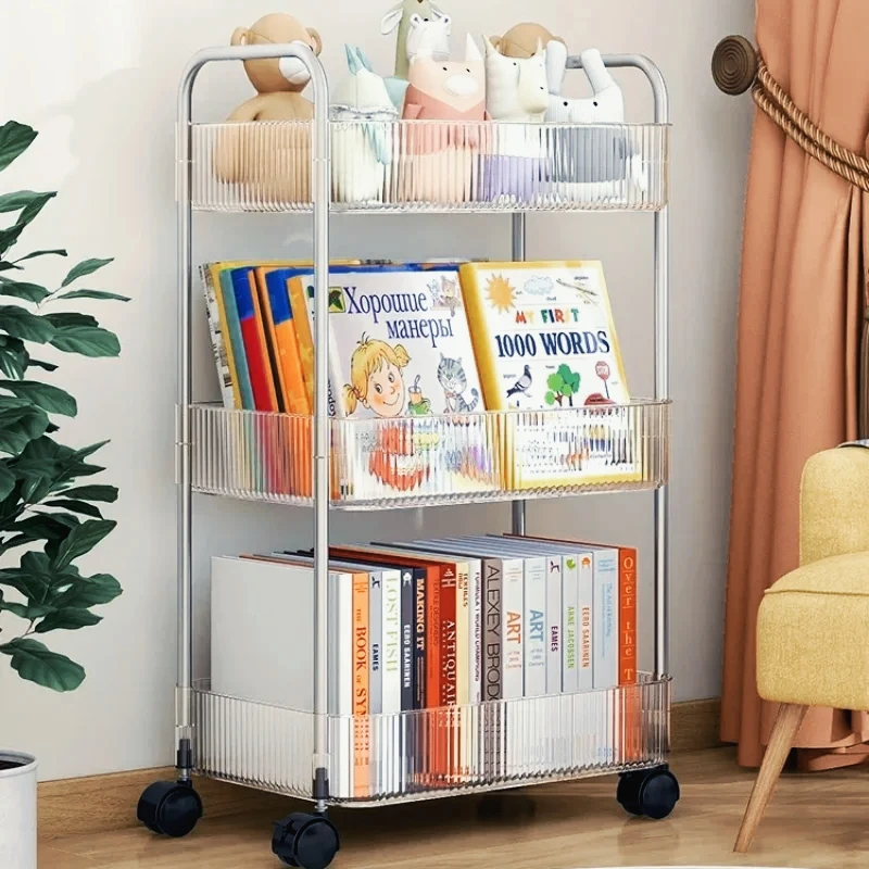 

Transparent Storage Rack Movable Snack Cart Acrylic Bedroom Shelf Multi Layer Cosmetic Bathroom Bookshelf Utility