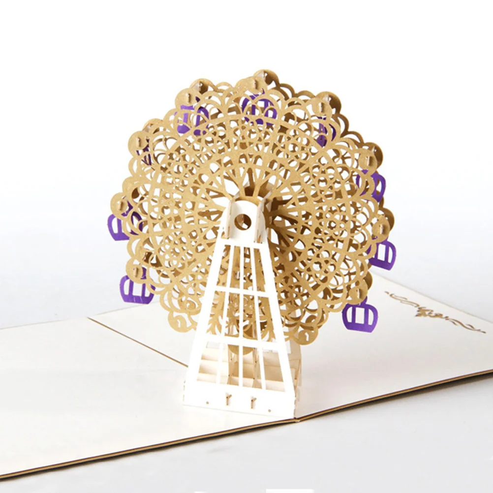 3D Ferris Wheel Purple Greeting Card Premium Quality Paper Eco Friendly Wedding Party Invitation Card