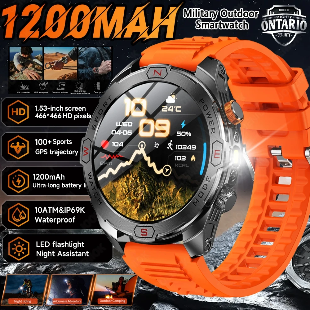 

ChiBear Genuine Military Smart Watch Men: 1200 mAh Battery Compass GPS Sports Outdoor Watch Bluetooth Call Smartwatch 2026 New