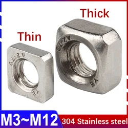M3 M4 M5 M6 M8 M10 M12 304 Stainless Steel Square Nut Quadrangle Nut Thick / Thin Nut DIN557 Lock The Thin Screw Cap 5~50pcs