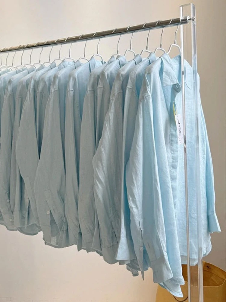 

Новая элегантная женская рубашка свободного кроя с длинным рукавом, синяя, весна-лето, модная винтажная блузка для женщин