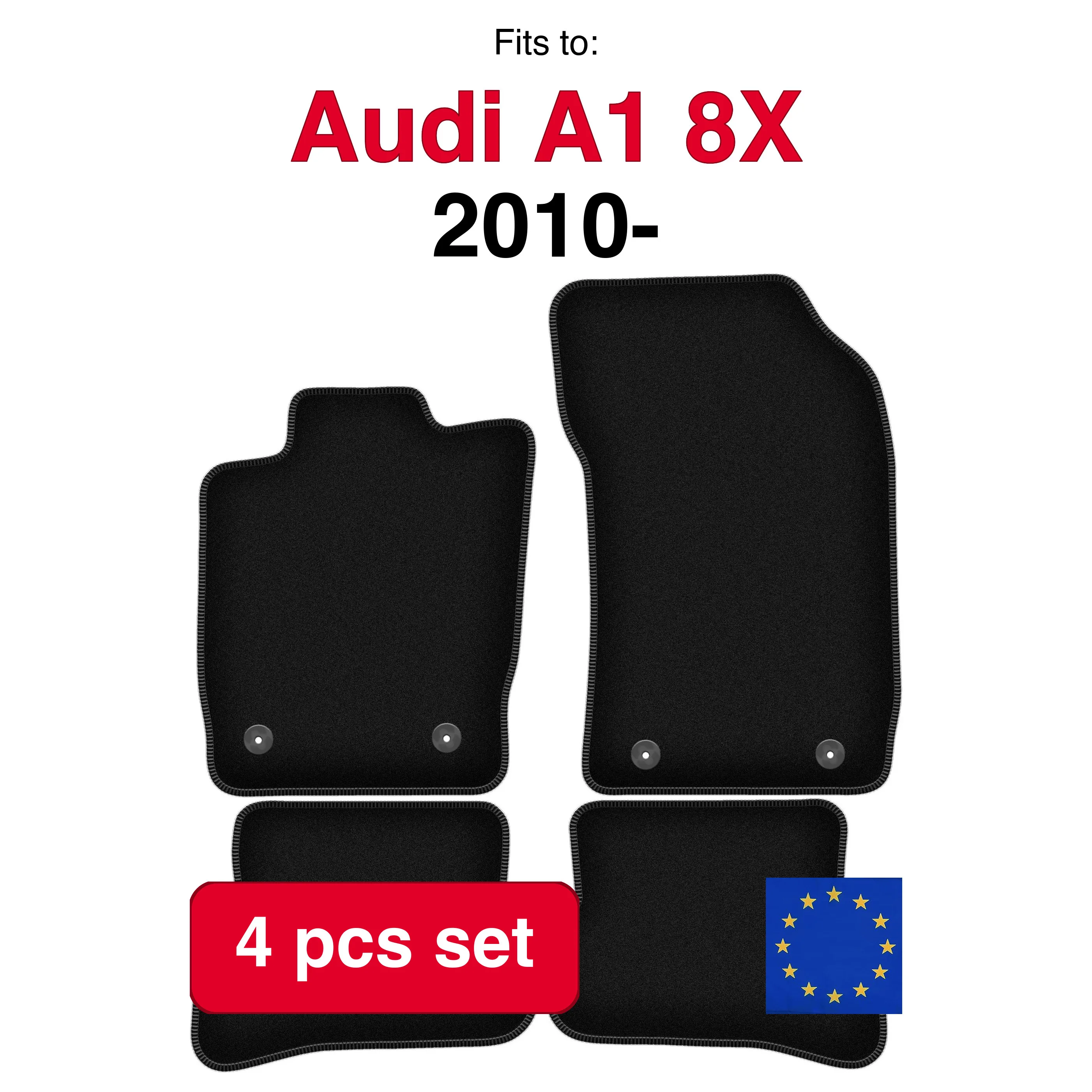 Jeu de tapis en velours pour Audi A1 8X hayon (2010-) -Noir (4 pièces)