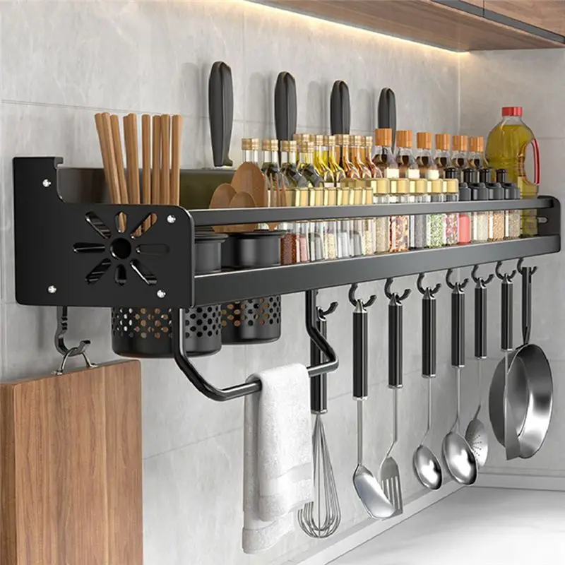 A76I-1 Pieces Spices Aluminum Multifunctional Kitchen Shelf Storage Rack Wall-Mounted Kitchen Organizer For Spices