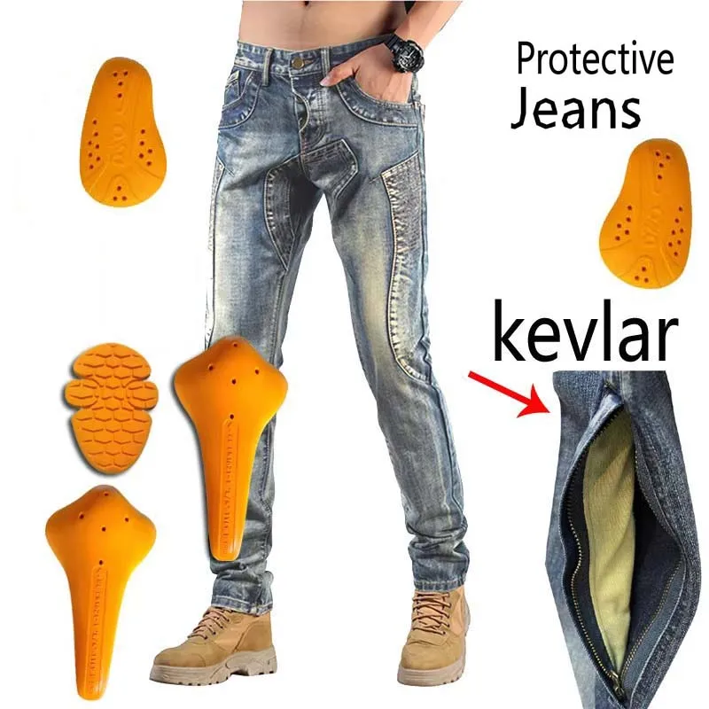 Motorcycle riding jeans South Korea Kevlar blue Retro scooter Men Racing Sports autocycle jeans