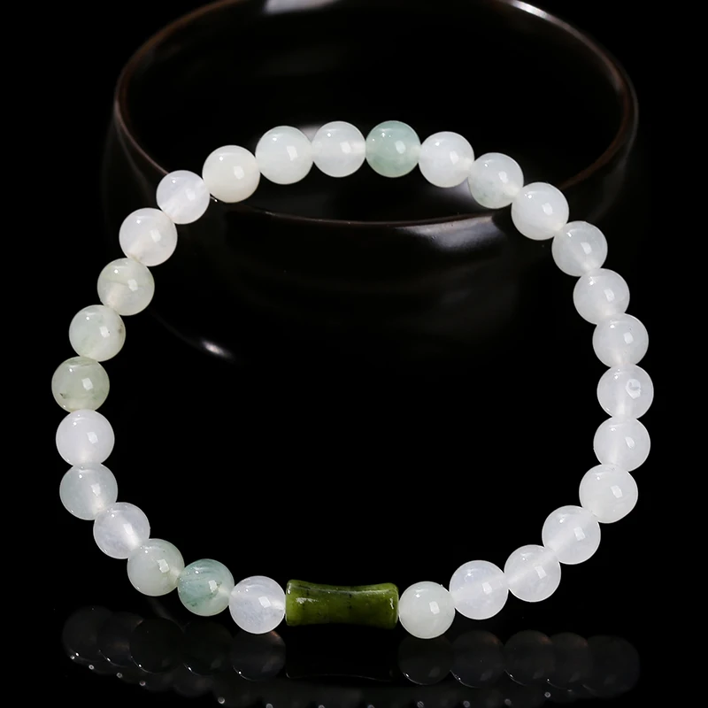 Change Better Natural Ice Green Jade Southern Jade Bamboo Joint Strand Bracelet Women Simple Lucky Stretch Bangles Summer Gifts