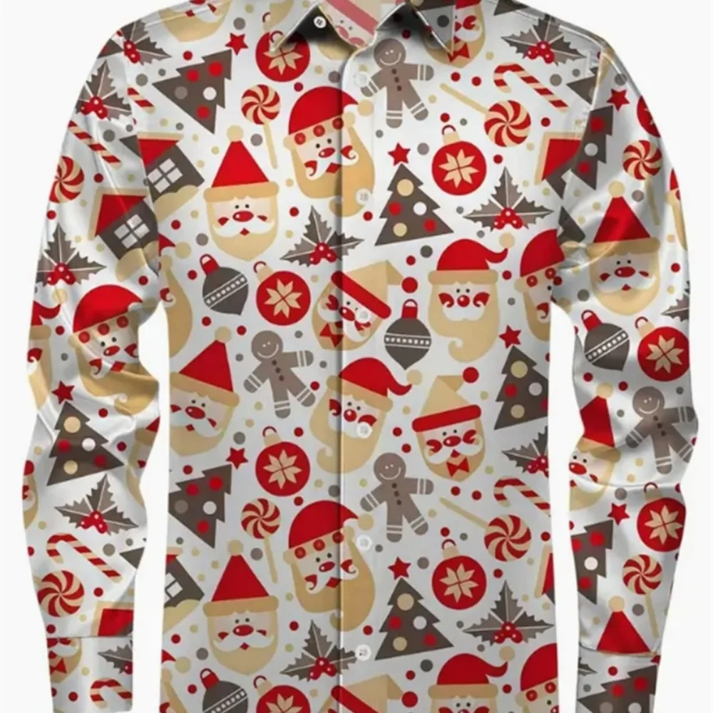 قميص رجالي إبداعي بنمط ندفة الثلج بأكمام طويلة وحفلات عيد الميلاد ملابس كاجوال مريحة للعطلات للرجال