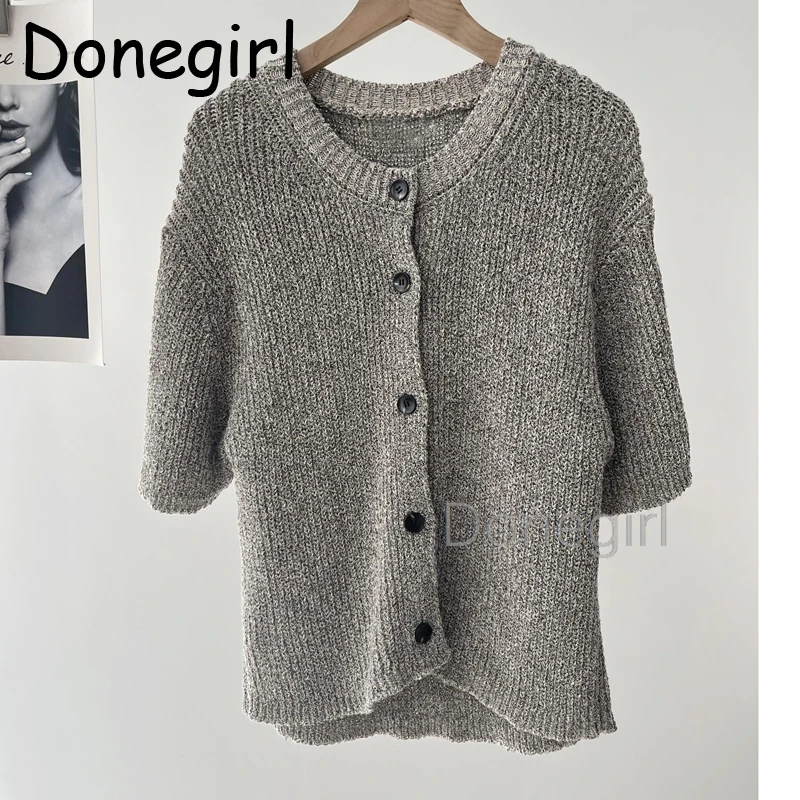 2024 Autumn Cropped Cardigans For Women Knitted Sweaters Cardigan Female Short Sleeve Knitwear Coat Top