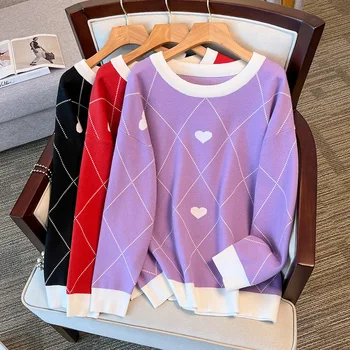170Kg Plus Size Women's Bust 160 Autumn Winter Loose Knitted Top Slim Underlay Sweater Black Red Purple 5XL 6XL 7XL 8XL 9XL10XL