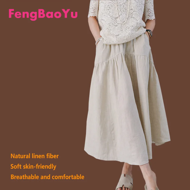 

Fengbaoyu Высококачественное льняное женское полуплатье трапециевидной формы с эластичной резинкой на талии Свободное платье Модная и простая повседневная одежда