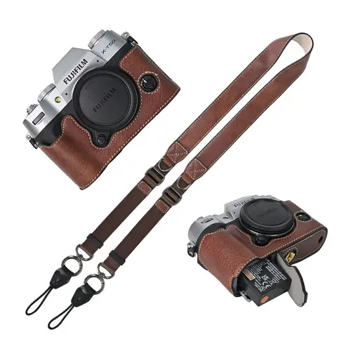 Custodia mezza in pelle PU Litchi Skin per Fujifilm Fuji XT50 XS10 XS20 XT30 XT30II XT20 XT10 XT5 XM5 Copertura di apertura della batteria con cinturino