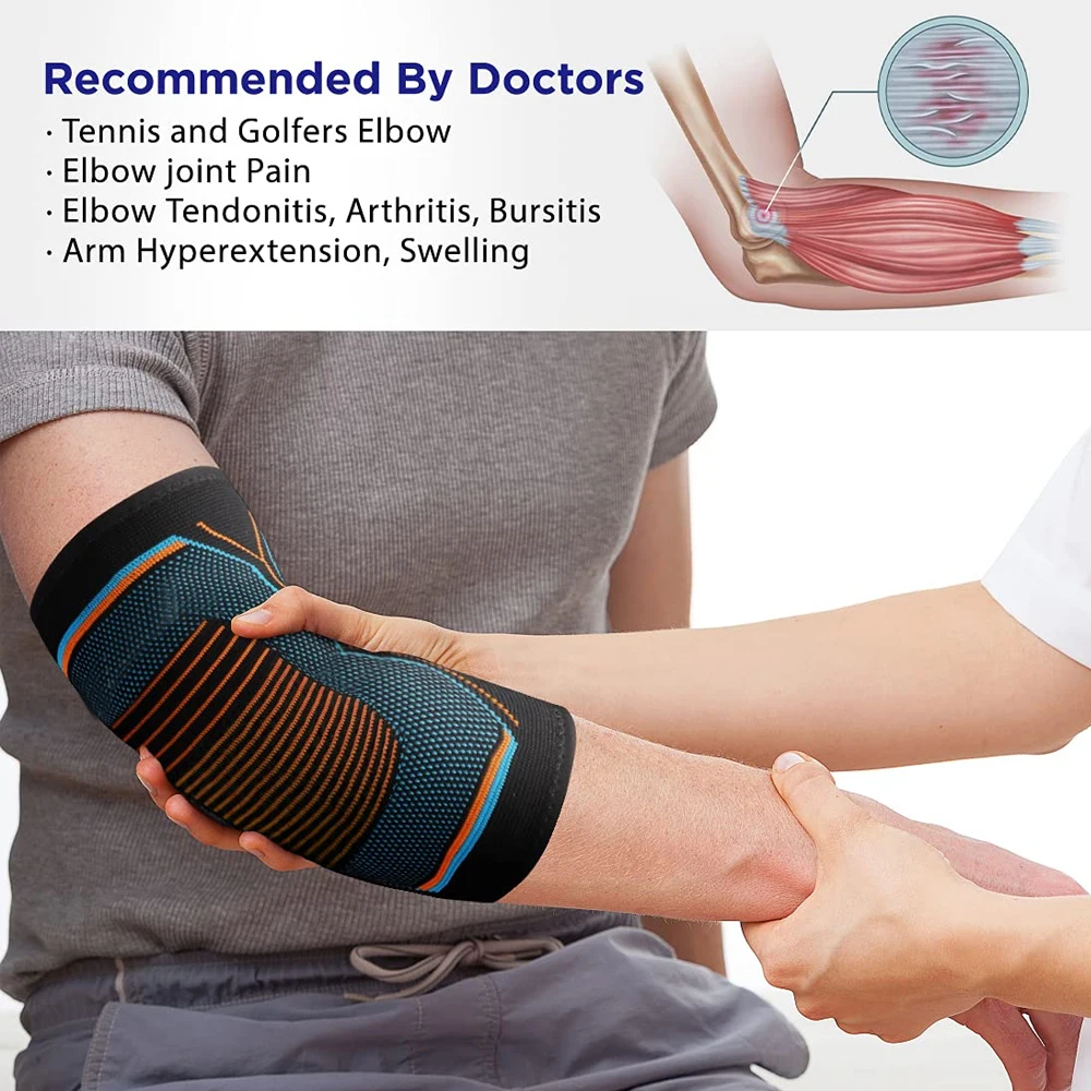 Codera de compresión para Tendonitis, Protector de codo para tenis, baloncesto, voleibol, Reduce el dolor, 1 piezas