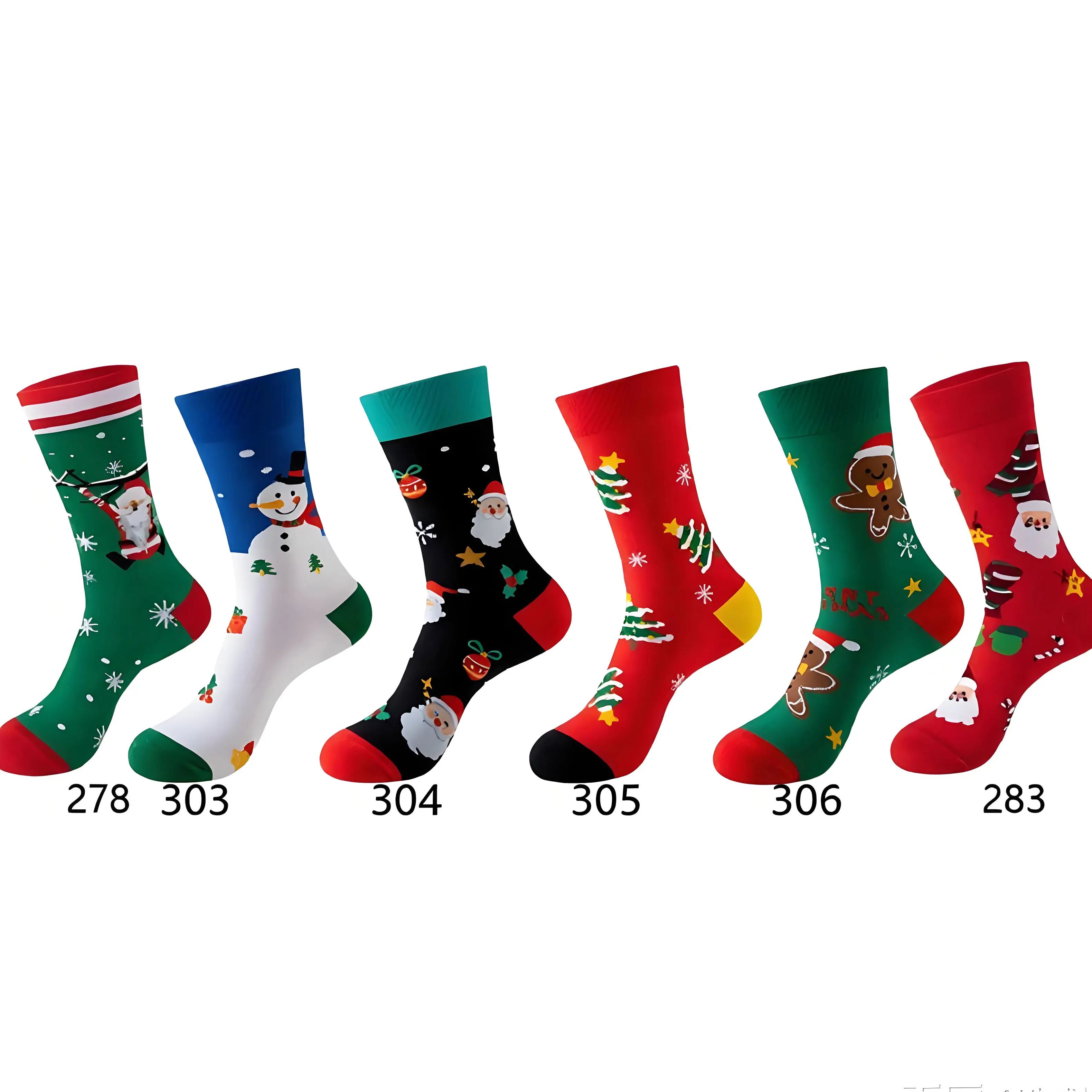 6Pairs Christmas Mid-Calf Socks for Men Women Santa Claus Autumn Winter Gingerbread Man Cotton Gifts Party Calf-Length Socks